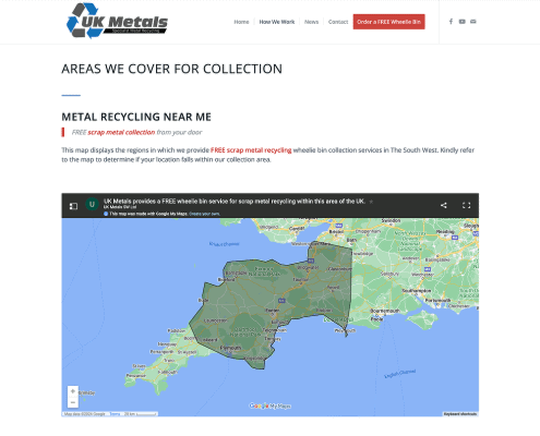 UK Metals Website Embedded Google Map